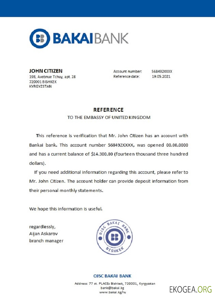 Kirghizistan , OJSC Bakai Bank , reference